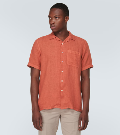 Shop Canali Linen Shirt In Orange