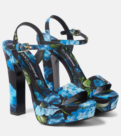 Shop Dolce & Gabbana Floral Satin Platform Sandals In Multicoloured