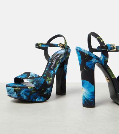 Shop Dolce & Gabbana Floral Satin Platform Sandals In Multicoloured