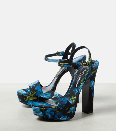 Shop Dolce & Gabbana Floral Satin Platform Sandals In Multicoloured