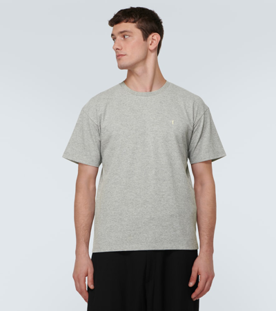 Shop Saint Laurent Cassandre Cotton-blend Piqué T-shirt In Grey