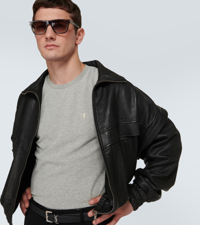 Saint Laurent Cassandre Cotton Blend T-shirt In Grey