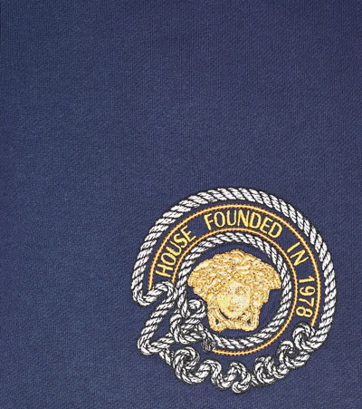 Versace Boy's Medusa Marine Embroidered Cotton Sweat Shorts In Blue
