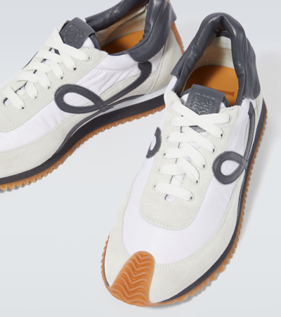 Shop Loewe Flow Runner Suede-trimmed Sneakers In White