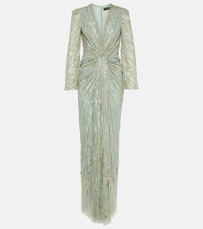 Shop Jenny Packham Darcy Sequined Gown In Green