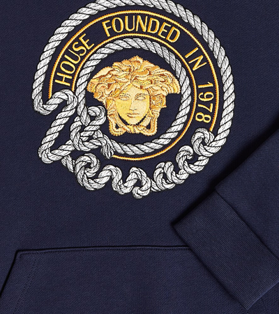 Shop Versace Medusa Cotton Jersey Hoodie In Blue