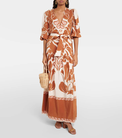 Shop Adriana Degreas Printed Puff-sleeve Silk Maxi Dress In Multicoloured