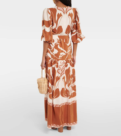 Shop Adriana Degreas Printed Puff-sleeve Silk Maxi Dress In Multicoloured