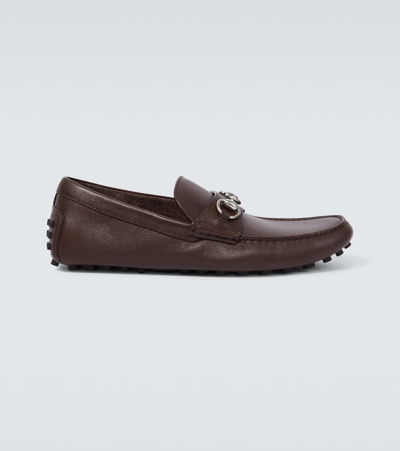 Shop Gucci Horsebit Leather Driving Shoes In Brown