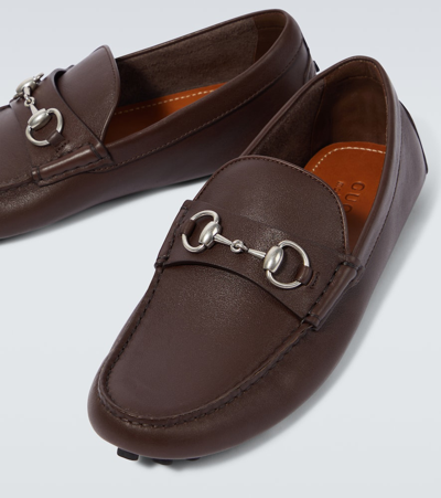 Shop Gucci Horsebit Leather Driving Shoes In Brown