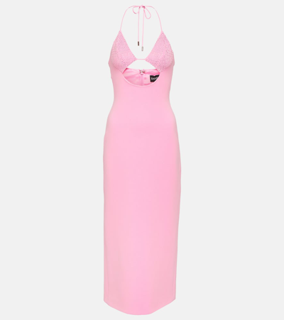 Shop David Koma Crystal-embellished Cutout Midi Dress In Pink