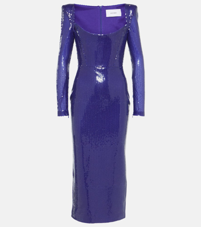 Shop Alex Perry Sequined Midi Dress In Blue
