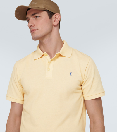 Shop Saint Laurent Cassandre Cotton-blend Polo Shirt In Blue