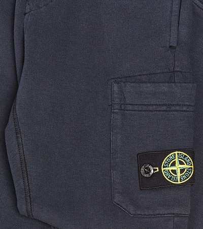 Shop Stone Island Junior Compass Cotton Fleece Sweatpants In Blue