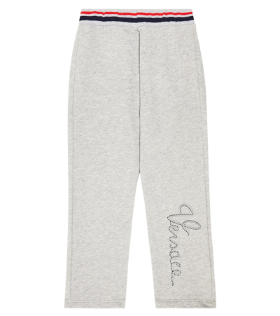 Shop Versace Printed Cotton Jersey Sweatpants In Grey