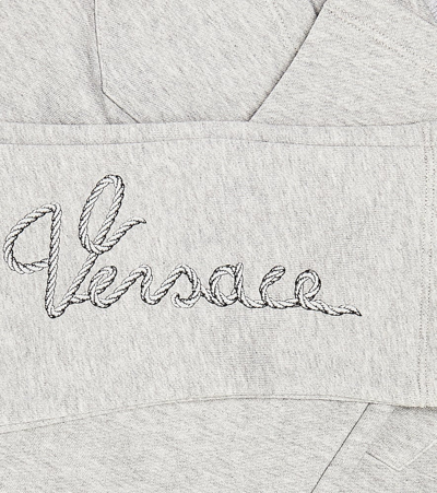 Versace Printed Cotton Jersey Sweatpants In Grey