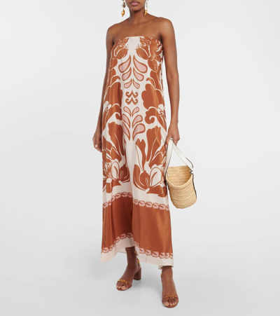 Adriana Degreas Printed Strapless Silk Maxi Dress In Multicoloured
