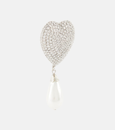 Shop Alessandra Rich Embellished Faux Pearl Clip-on Earrings In Silver