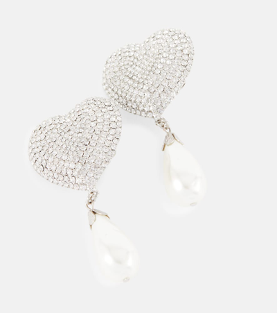 Shop Alessandra Rich Embellished Faux Pearl Clip-on Earrings In Silver