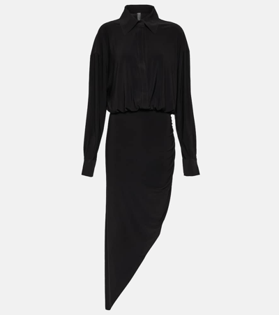 Shop Norma Kamali Shirred Jersey Midi Dress In Black
