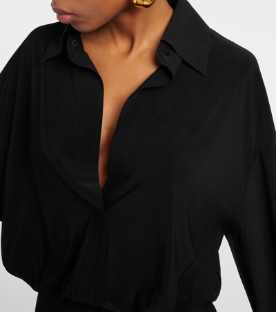 Shop Norma Kamali Shirred Jersey Midi Dress In Black