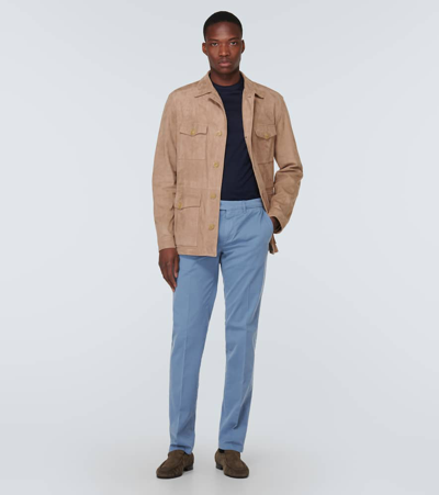 Shop Canali Cotton Twill Chinos In Blue