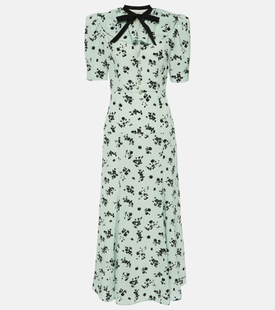 Shop Alessandra Rich Floral Puff-sleeve Silk Maxi Dress In Multicoloured