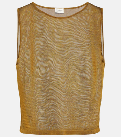 Shop Saint Laurent Knitted Crop Top In Gold
