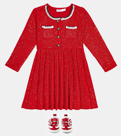 Shop Self-portrait Sequined Knit Dress In Red