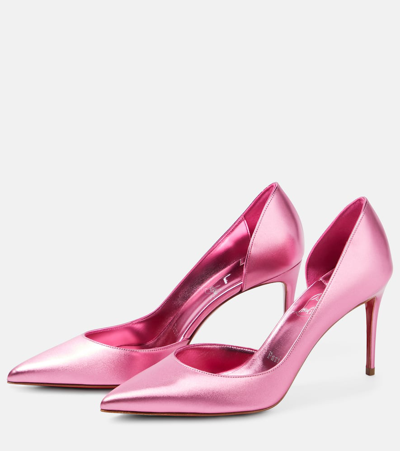 Shop Christian Louboutin Iriza 85 Metallic Leather Pumps In Pink