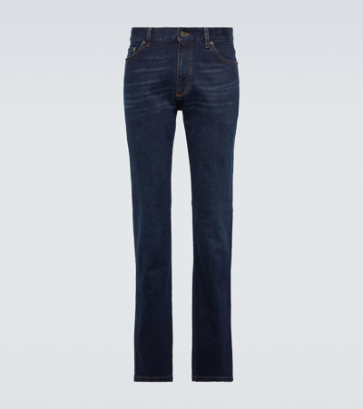 Shop Zegna Roccia Low-rise Slim Jeans In Blue