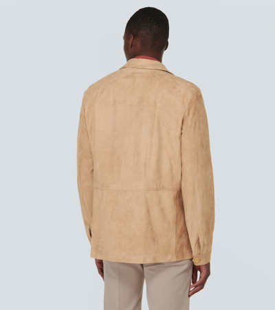 Shop Canali Suede Overshirt In Brown