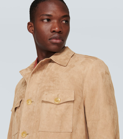 Shop Canali Suede Overshirt In Brown