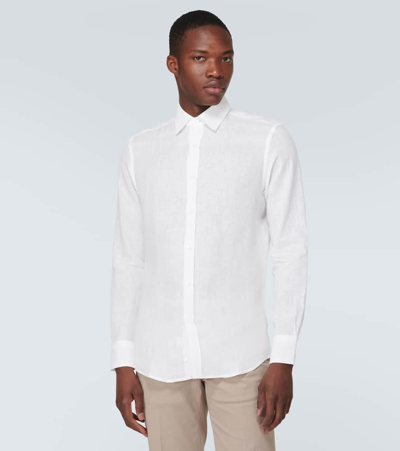 Shop Canali Linen Shirt In White