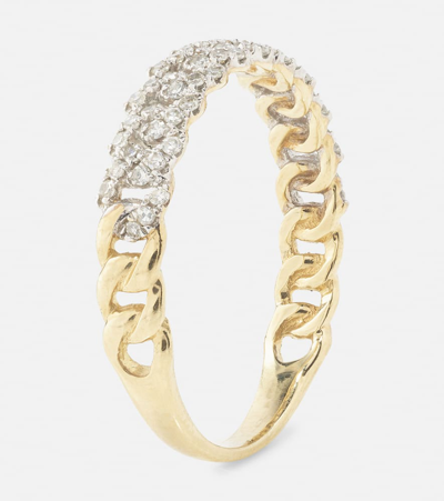 Stone And Strand Five 10kt Yellow Gold Chain Ring With Diamonds In Gold