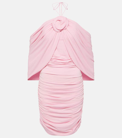 Shop Magda Butrym Floral-appliqué Off-shoulder Wrap Dress In Pink