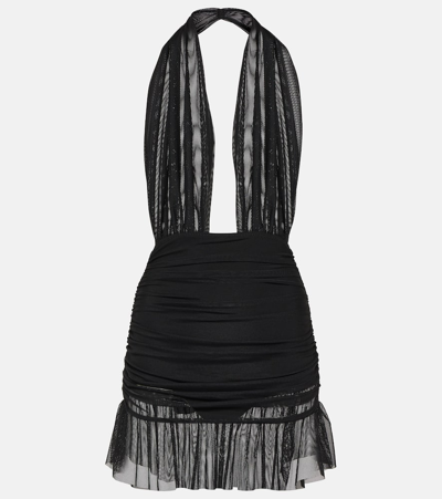 Shop Norma Kamali Ruffled Halterneck Chiffon Minidress In Black