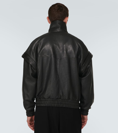 Shop Saint Laurent Distressed Leather Bomber Jacket In Black