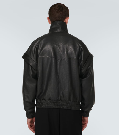 Saint Laurent Distressed Leather Bomber Jacket In Black