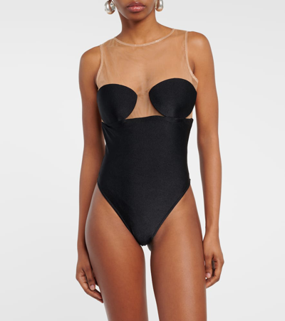 Adriana Degreas Hands Tulle Bodysuit In Multicoloured