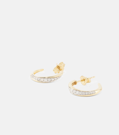 Stone And Strand Twist 10kt Yellow Gold Hoop Earrings With Diamonds In Gold
