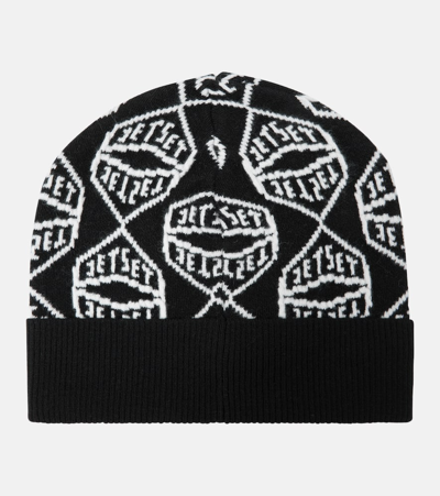 Jet Set Logo Wool-blend Beanie In Black