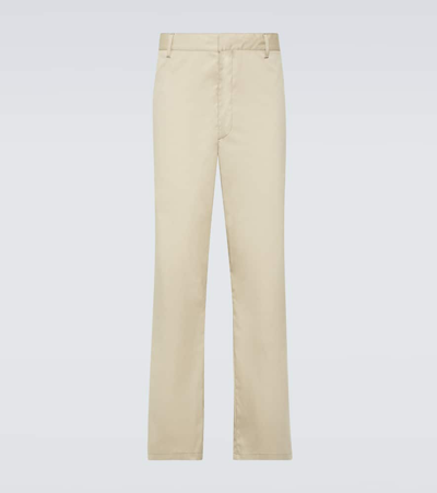 Shop Prada Cotton-blend Straight Pants In Beige