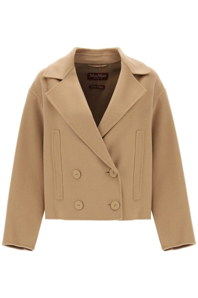 Shop Max Mara Celso Cropped Peacoat In Beige