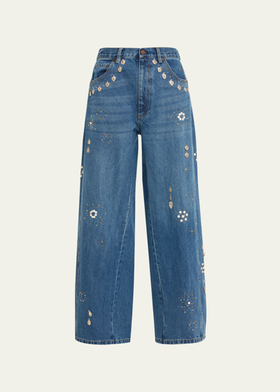 Shop Sea Betina Beaded Wide-leg Jeans In Blue