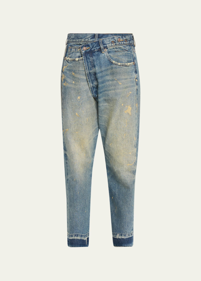 Shop R13 Crossover Cropped Jeans In Gold Clinton Blue