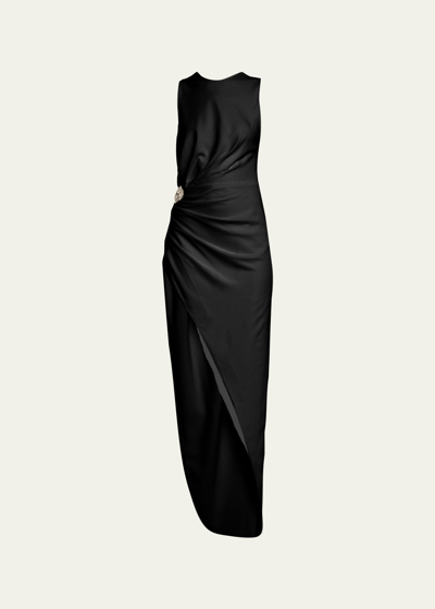 Shop Reem Acra Cutout Crystal Side Slit Asymmetric Dress In Black