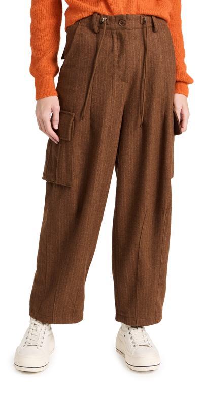 Shop Moon River Stripe Pattern Multiple Cargo Pockets Pants Red Brown