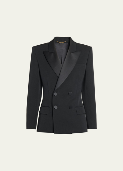 Shop Saint Laurent Fitted Tuxedo Blazer Jacket In Nero