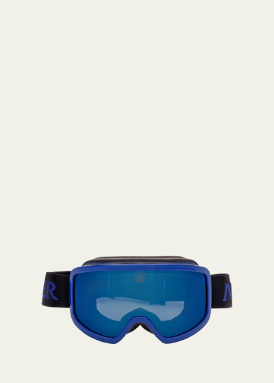 Shop Moncler Men's Ml0215 Terrabeam Mirror Lens Shield Ski Goggles In Shiny Silver / Sm